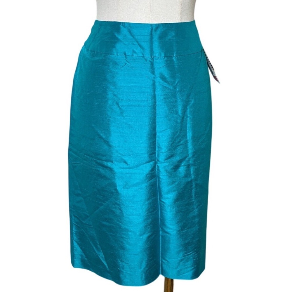 Finity Studio 100% Raw Silk Turquoise Teal Pencil Midi Skirt Lined Size 10